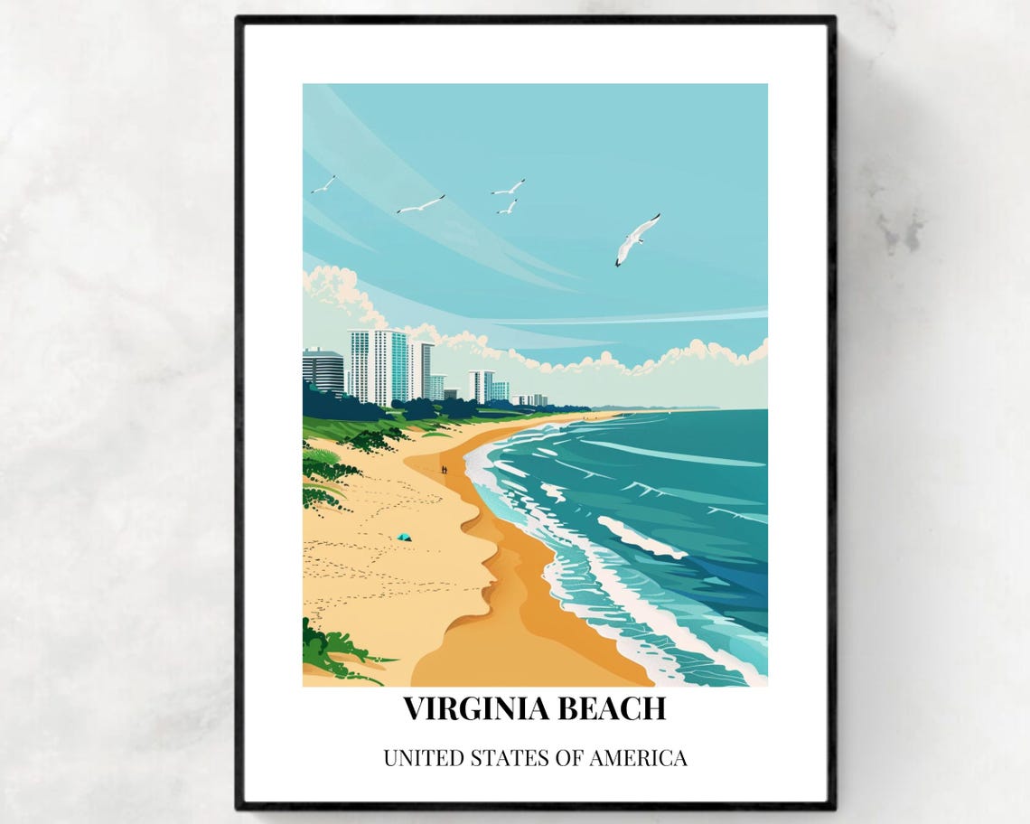 Virginia Beach Oceanfront Boardwalk Shoreline Poster Bottom Text
