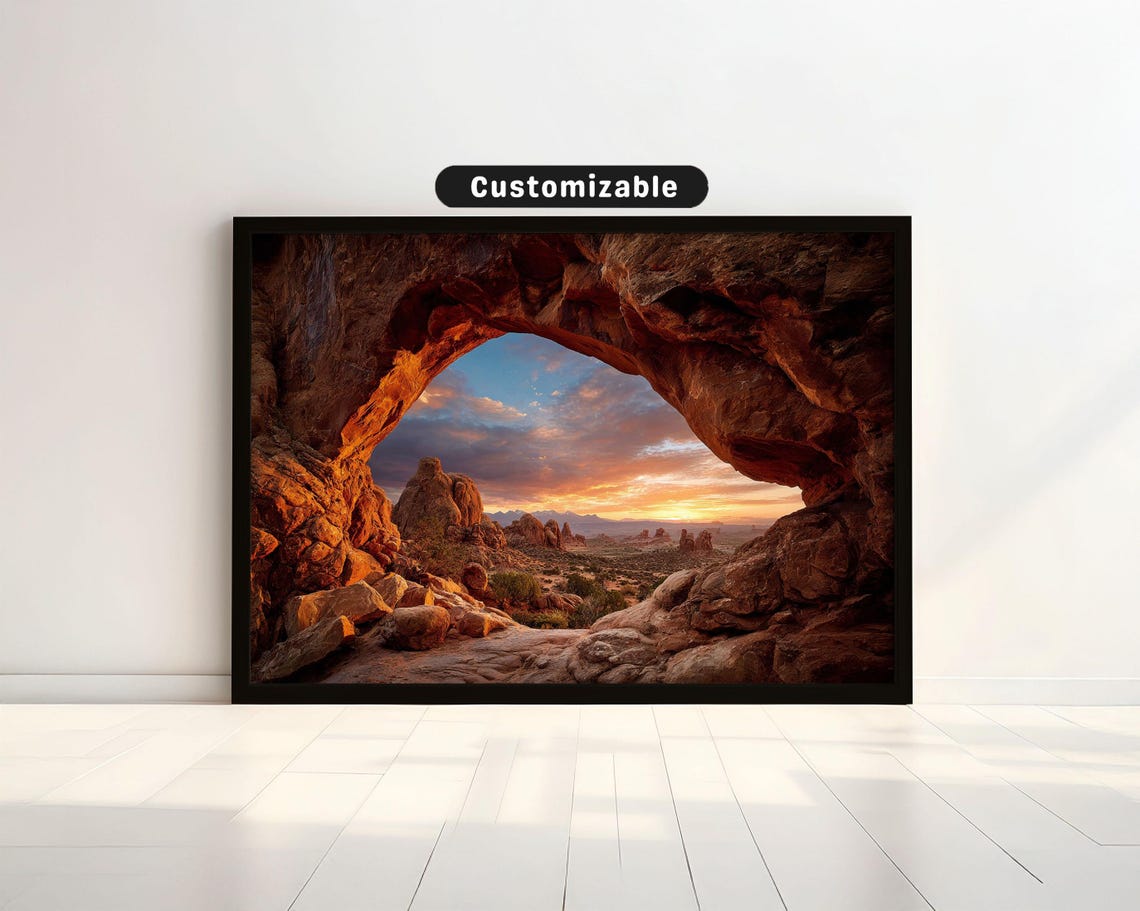 Red Rock Arch Framing Desert Sunset Dramatic Nature Photo Poster