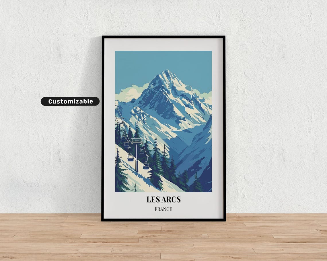 Les Arcs France Alpine Ski Resort Snowy Mountain Peak Travel Poster