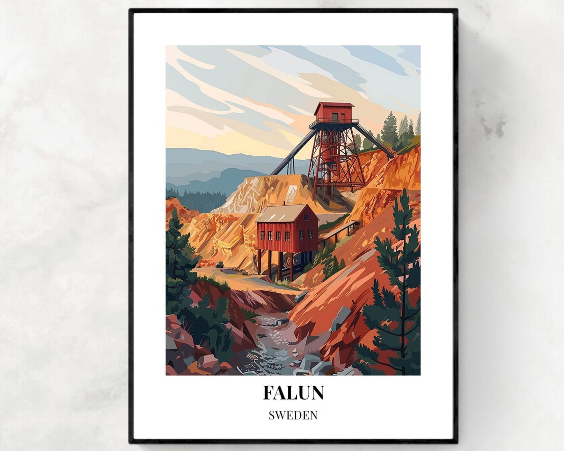 Falun Copper Mine Travel Print Wall Art Falun Sweden City Print Falun Copper Mine Travel Gift Falun Copper Mine Poster Travel Gift