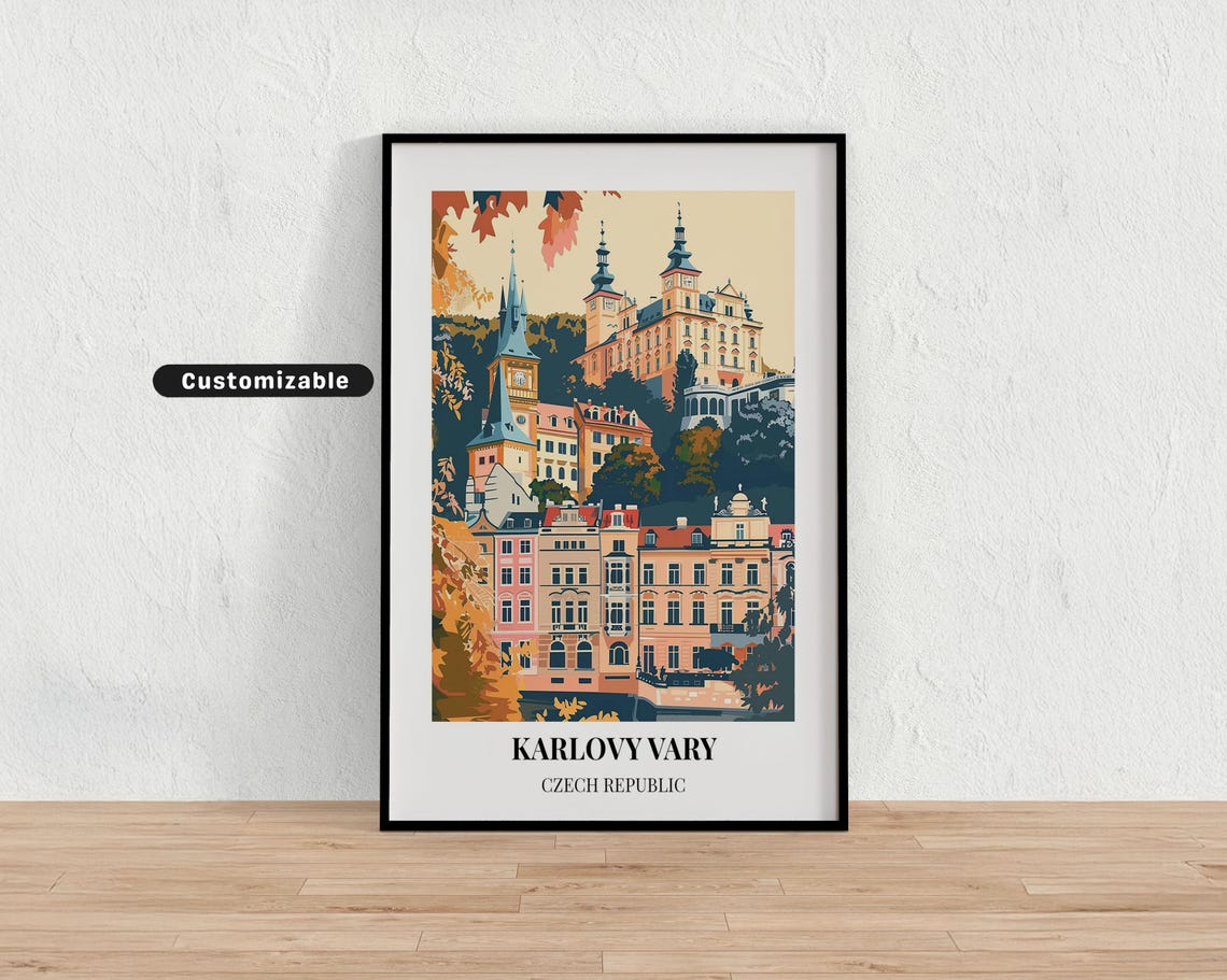 Karlovy Vary Czech Republic Spa Town Illustrated Travel Poster