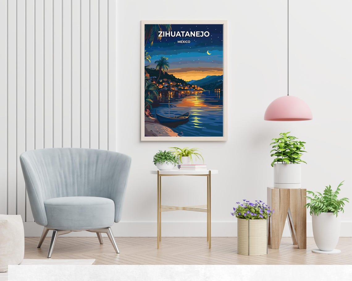 Zihuatanejo Mexico Night Bay Lights Starry Sky Travel Poster - Image 2
