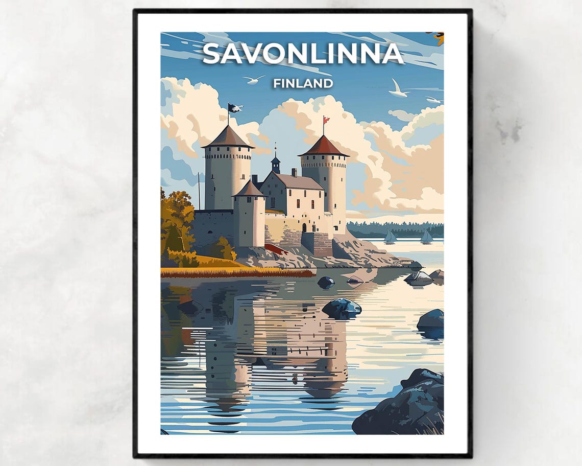 Savonlinna Finland Olavinlinna Castle Daytime Lake Travel Poster