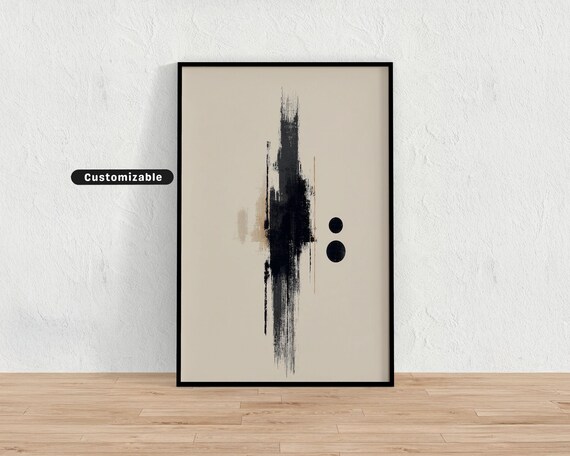 Minimal Modern Art With Centered Brushstroke And Dot Details Neutral Wall Print Minimalist Decor