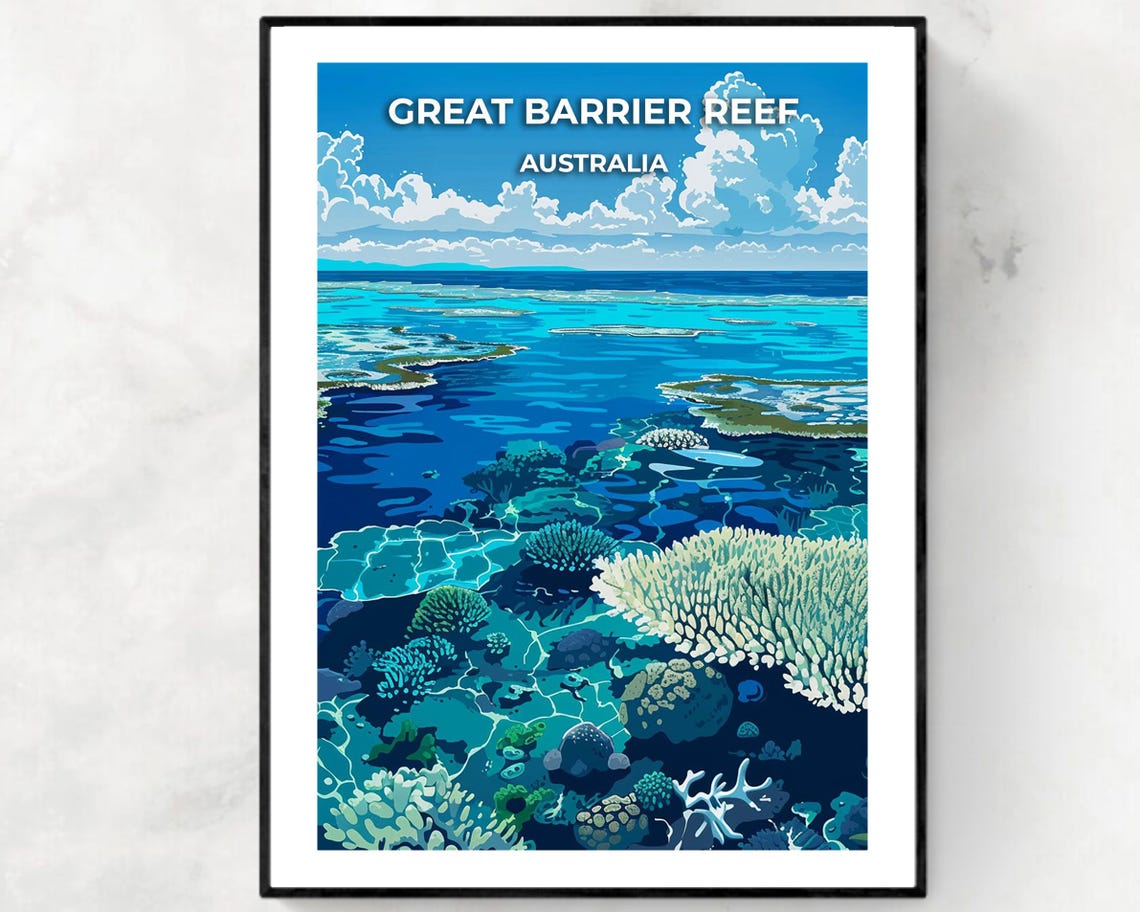 Great Barrier Reef Australia Aerial Coral Gardens Ocean Poster