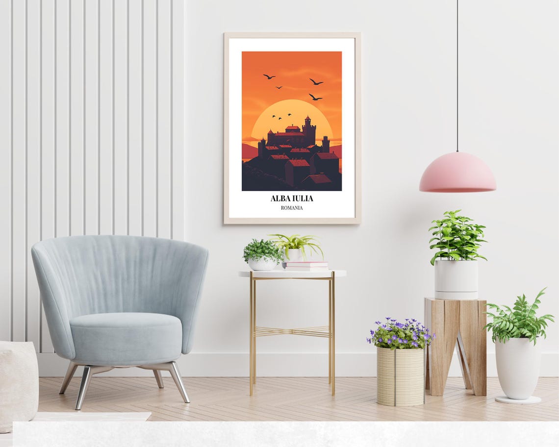 Alba Iulia Romania Fortress Sunset Silhouette Birds Travel Poster - Image 2