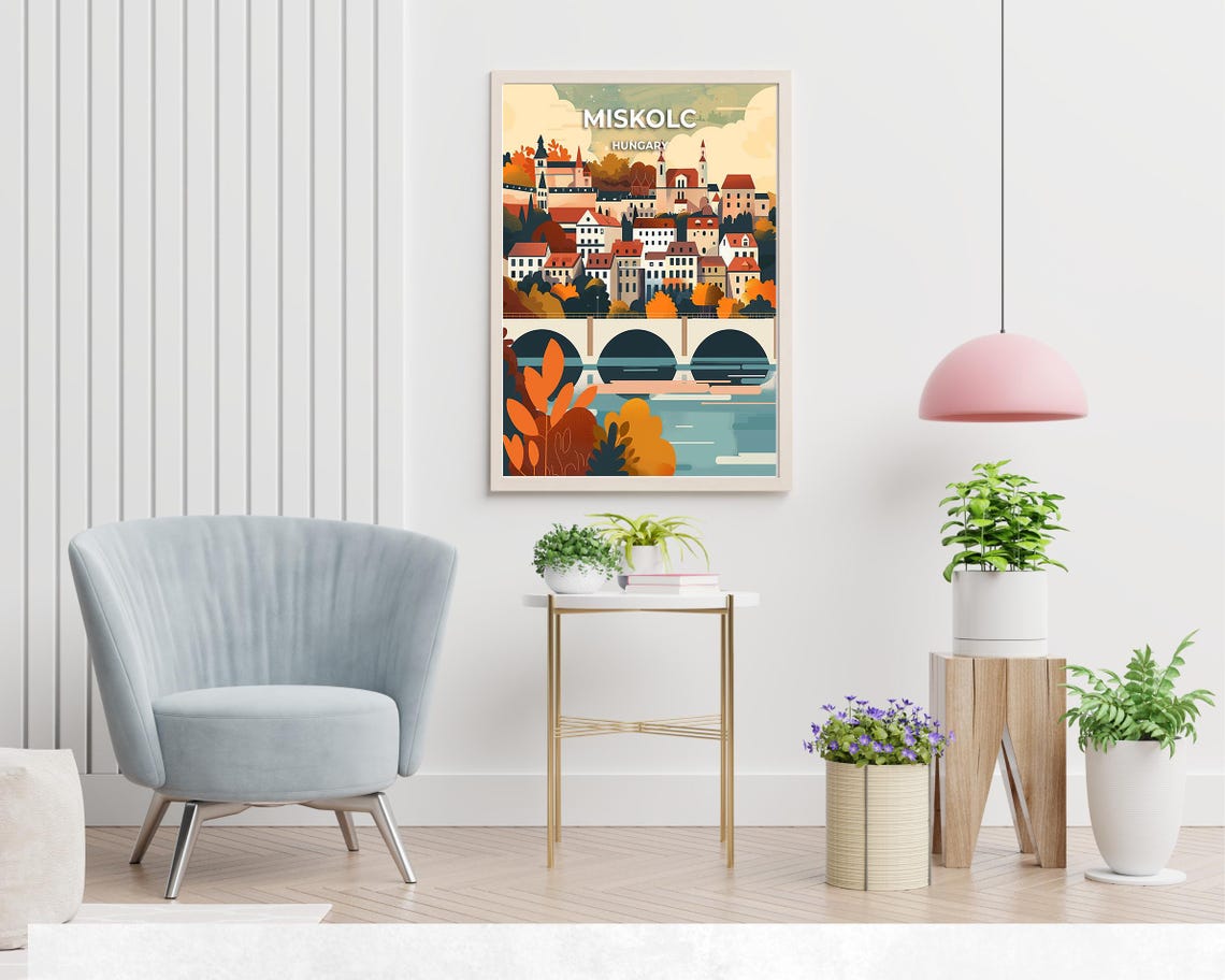 Miskolc Hungary Riverside Autumn Bridge Town Vintage Travel Poster - Image 2