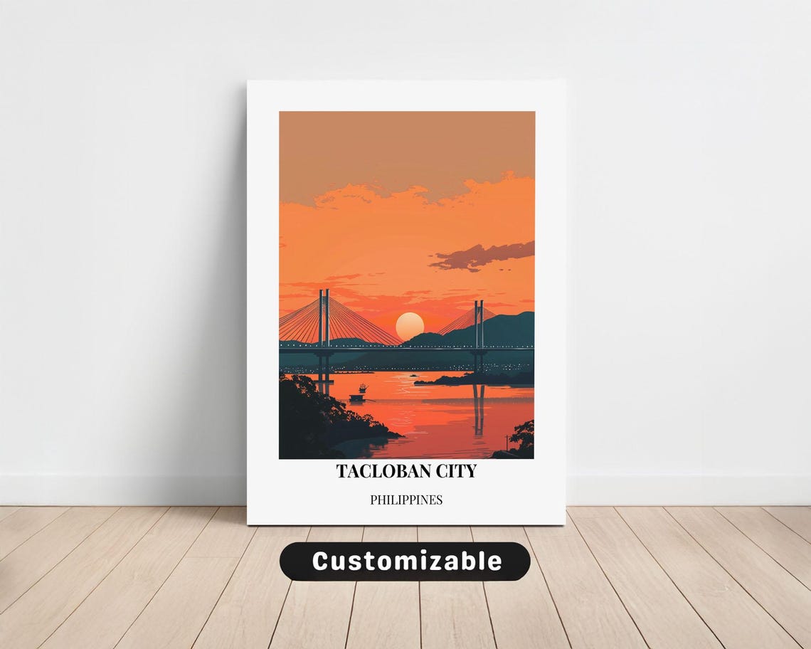 Tacloban City Philippines Sunset Bridge Minimalist Travel Poster