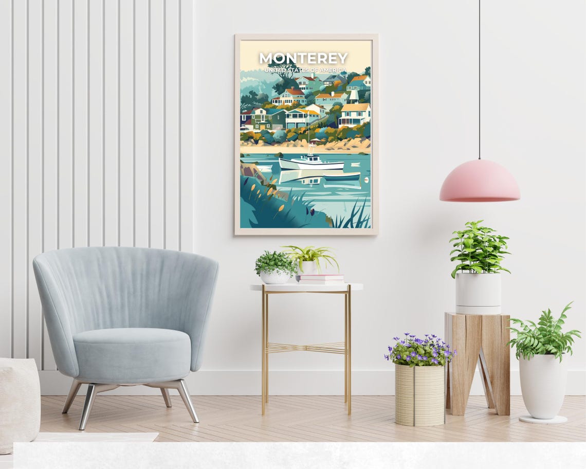 Monterey California Coastal Village Harbor Vintage Travel Poster - Image 2