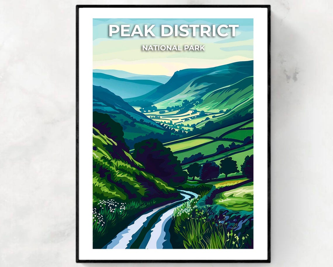 Peak District National Park Green Valley Winding Road Poster