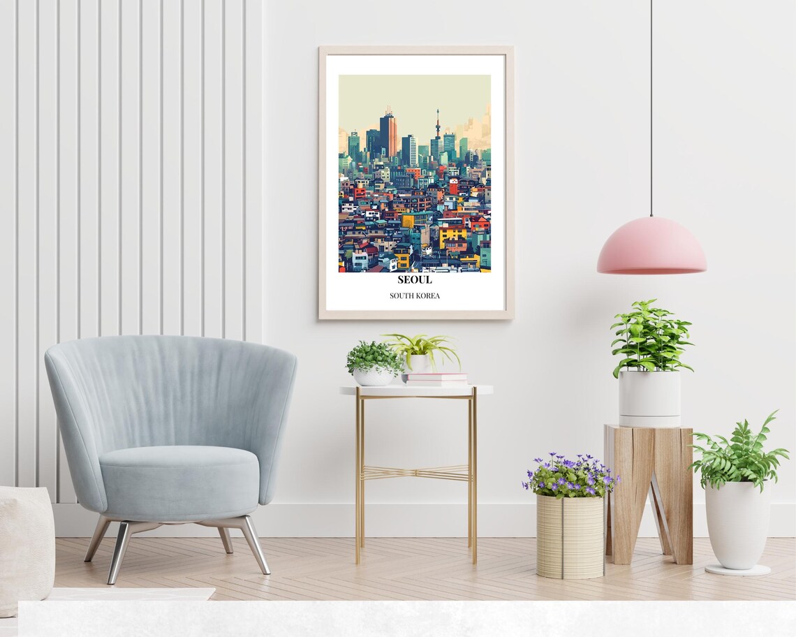 Seoul Vibrant Colorful Hillside Cityscape of South Korea Poster - Image 2