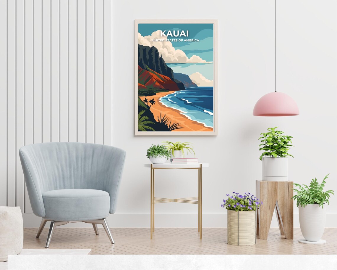 Kauai Hawaii Na Pali Coast Beach Vintage Travel Poster Ocean View - Image 2