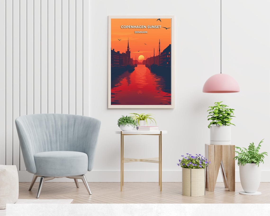 Copenhagen Sunset Denmark Harbor Canal Silhouette Travel Poster - Image 2