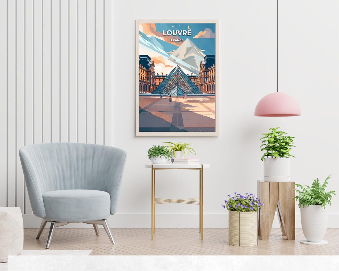 Louvre Paris Glass Pyramid Courtyard Museum Landmark Travel Poster - Image 2