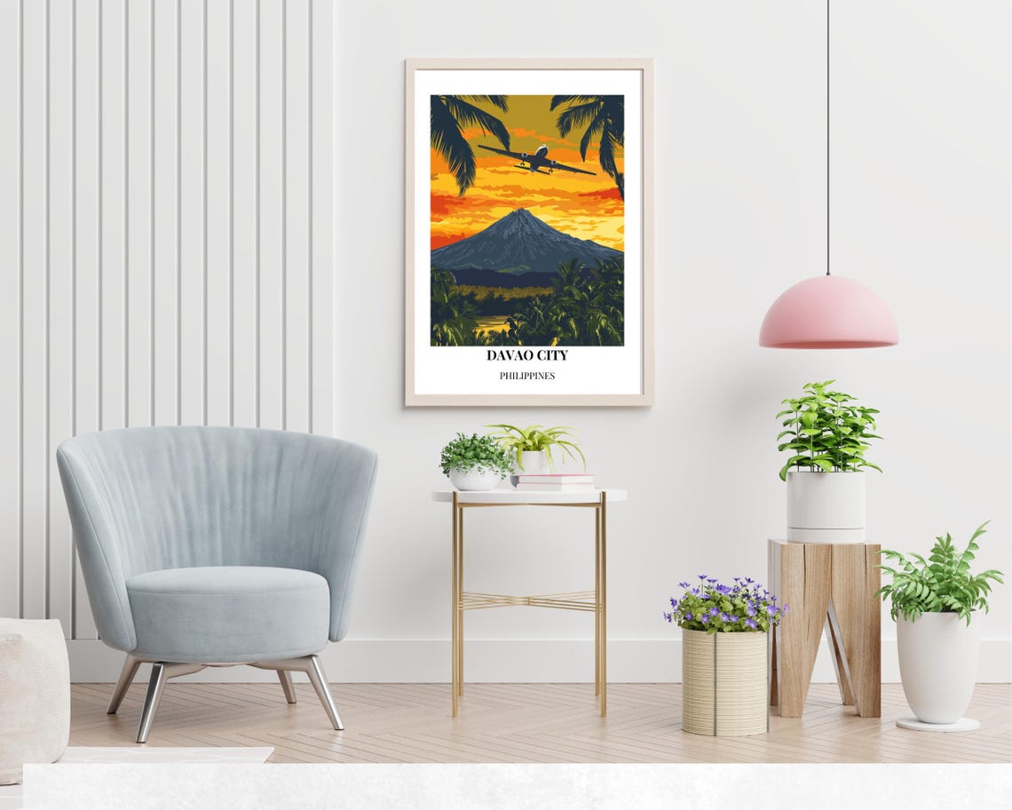 Davao City Philippines Mount Apo Sunset Airplane Arrival Poster - Image 2