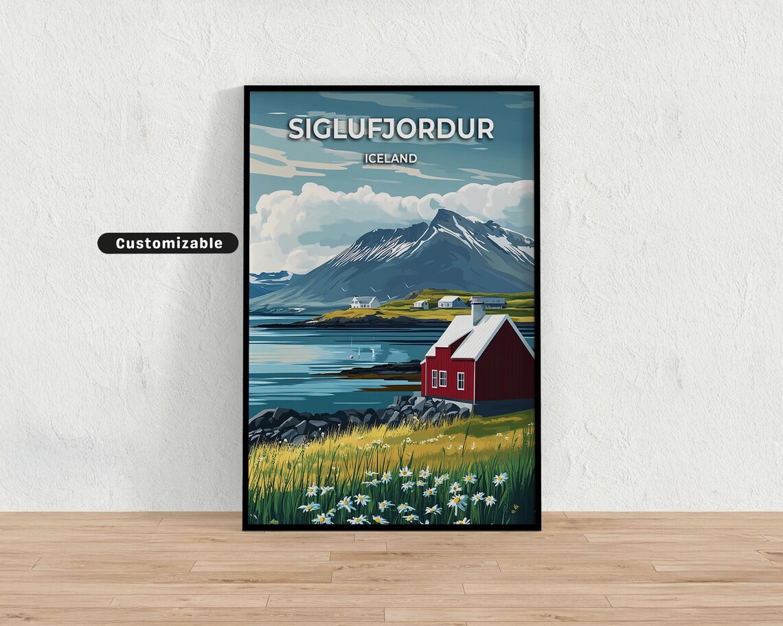Siglufjordur Iceland Fjord Village Cabin Coastal Travel Poster