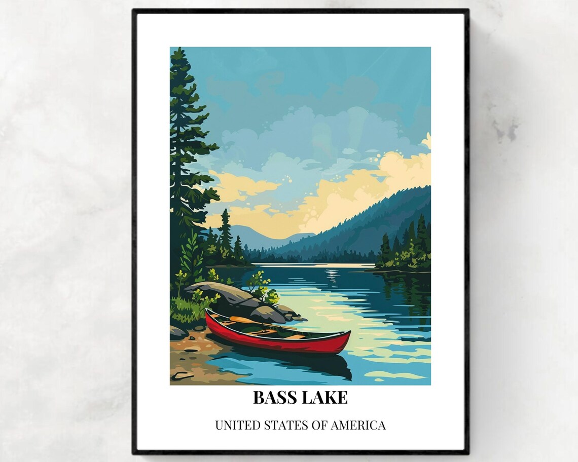 Bass Lake Travel Print Bass Lake California Travel Gift City Poster Wedding Gift Birthday Present