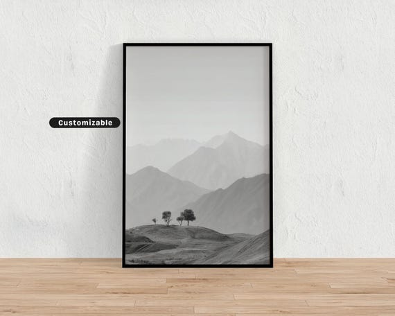 Serene Desert View In Misty Gray Tones Minimal Composition Neutral Wall Art Print Minimalist Modern Decor