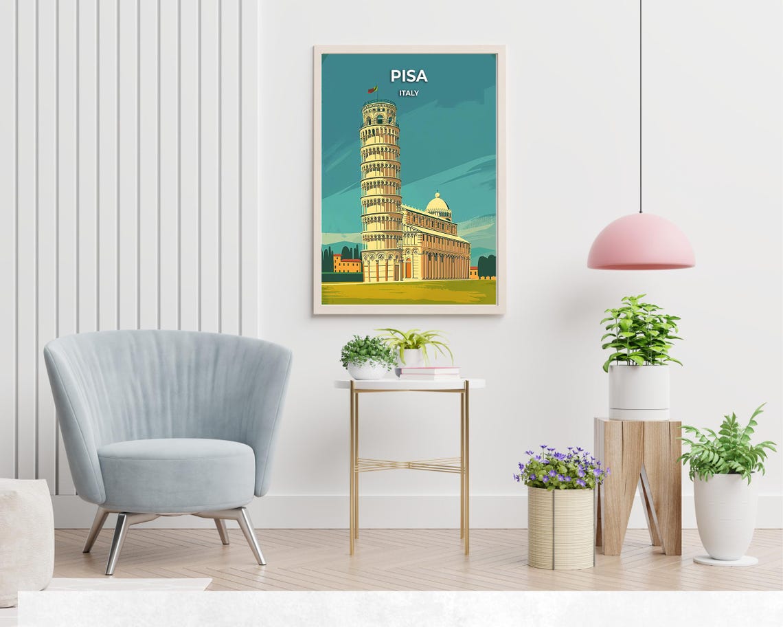 Pisa Italy Leaning Tower Cathedral Landmark Sunset Travel Poster - Image 2