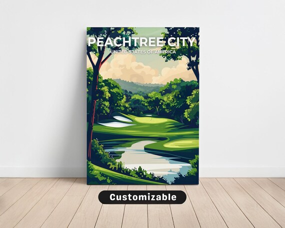 Peachtree City Golf Course Lush Fairway Landscape Vector Poster