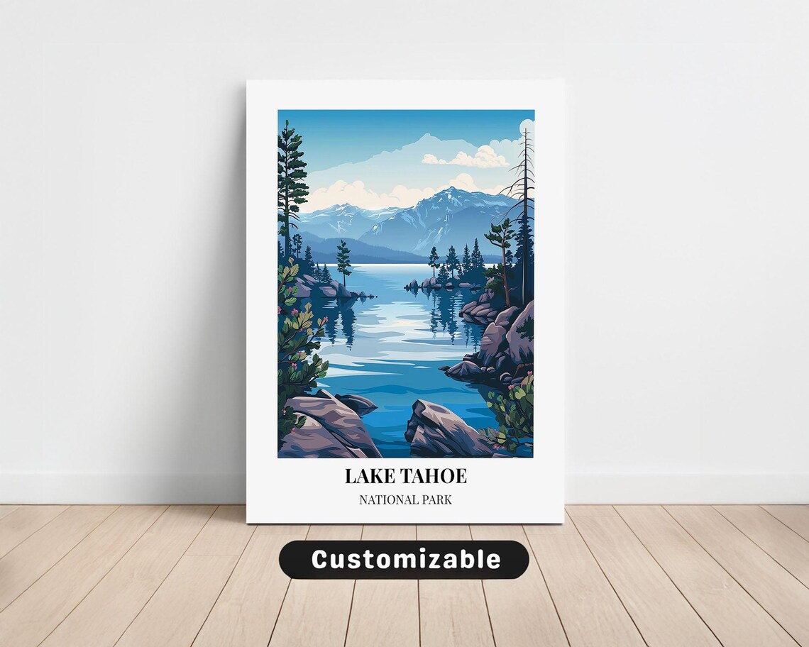 Lake Tahoe National Park Alpine Shoreline Retro Travel Art Poster