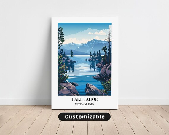 Lake Tahoe National Park Alpine Shoreline Retro Travel Art Poster
