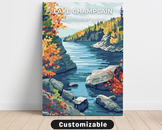 Lake Champlain Autumn Shoreline Vintage Travel Poster Scenic