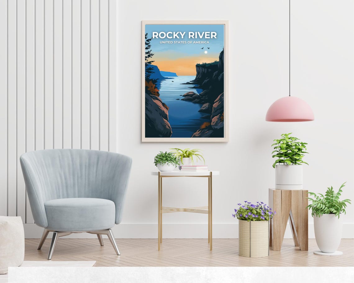 Rocky River Sunset Cliffs Kayak Sky Title Classic Travel Poster - Image 2