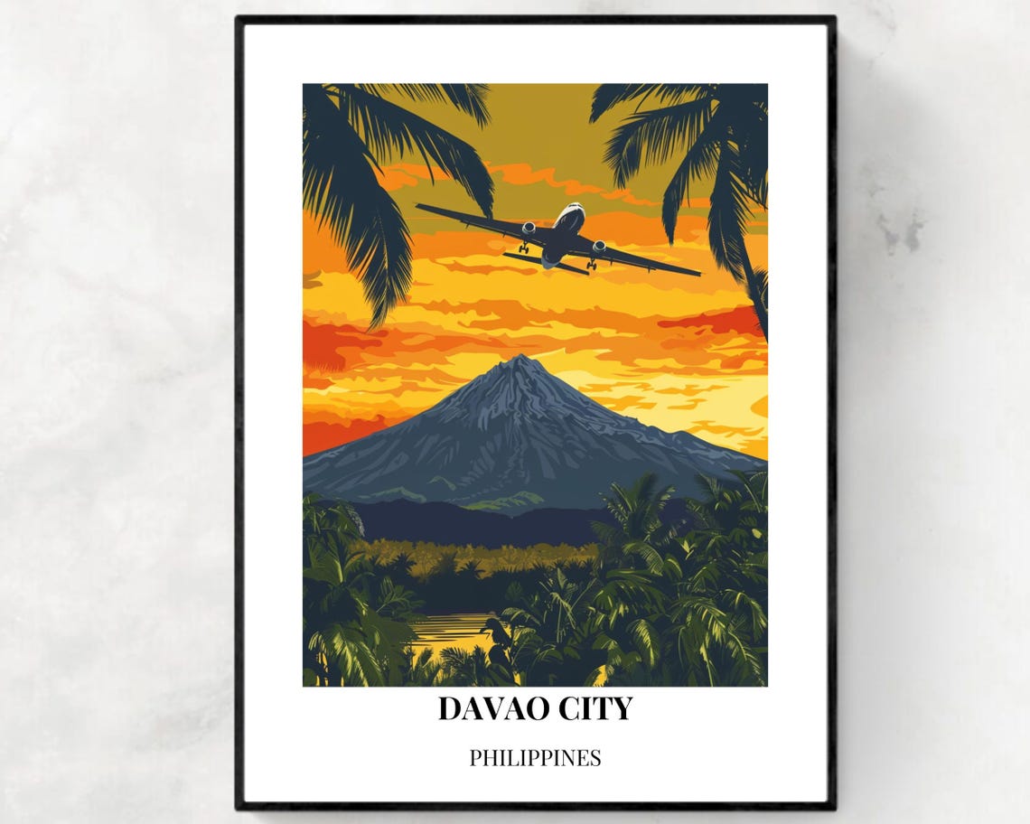 Davao City Philippines Mount Apo Sunset Airplane Arrival Poster