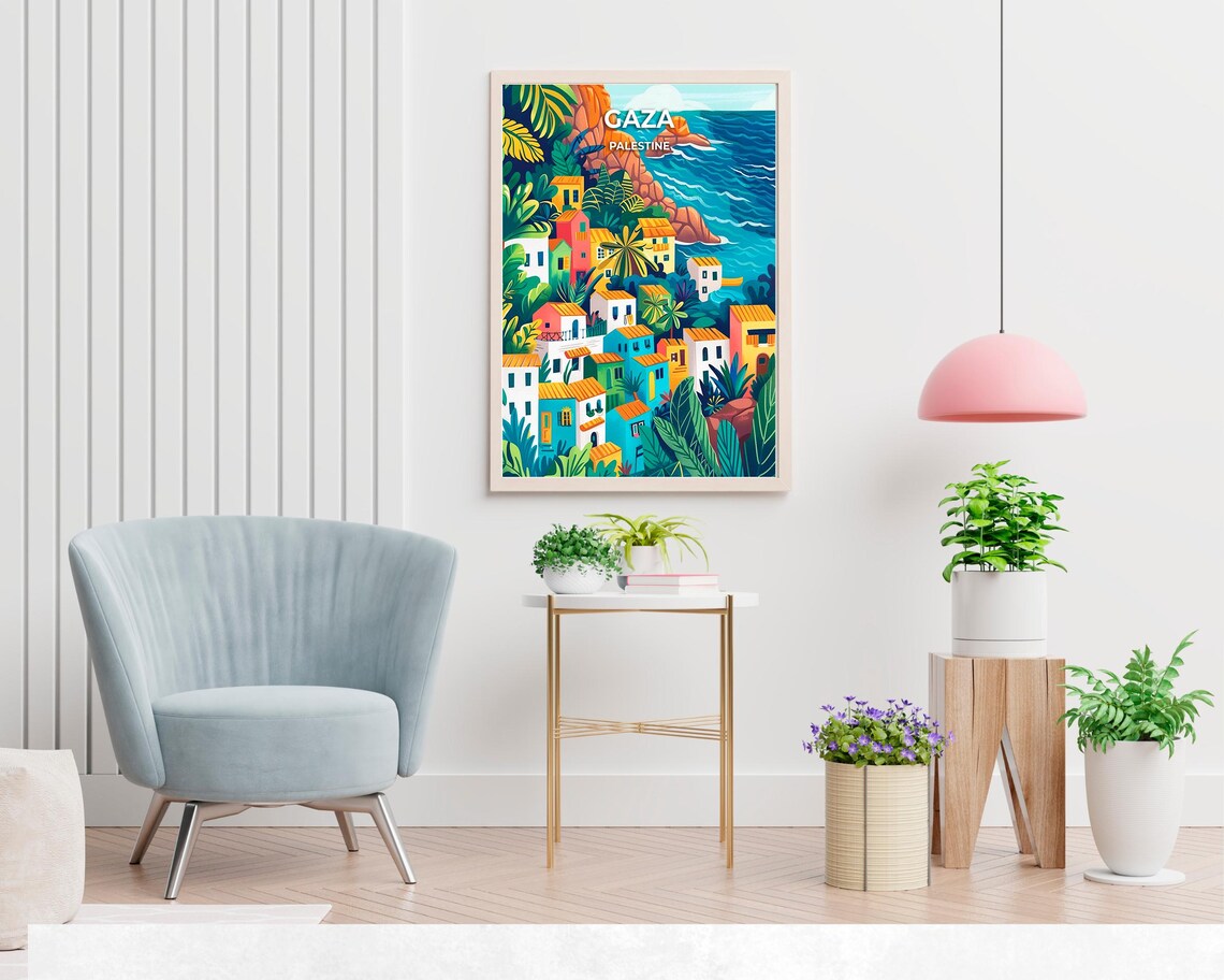 Gaza Colorful Hillside Village By The Mediterranean Coast Poster - Image 2
