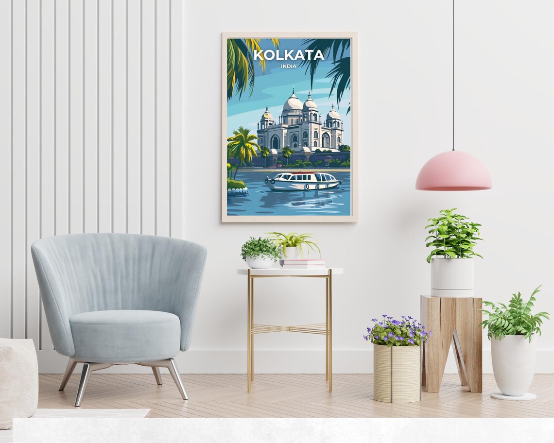 Kolkata Victoria Memorial by the Water Lakeside Travel Poster - Image 2