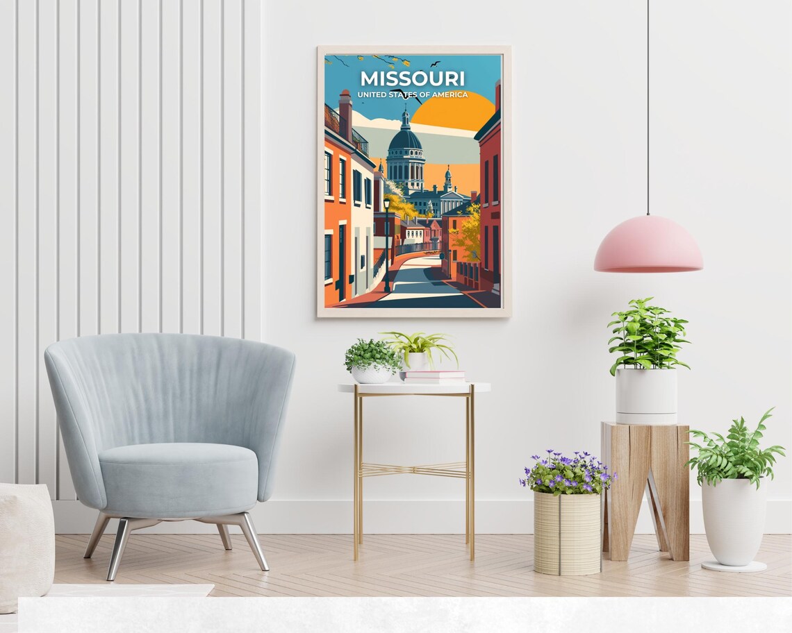Missouri USA Historic Domed Capitol Building Street Sunset View Poster - Image 2