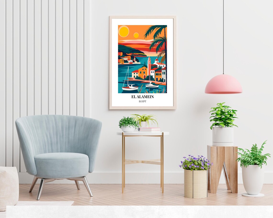 El Alamein Egypt Harbor Sunset Sailboats Coastal Village Travel Poster - Image 2