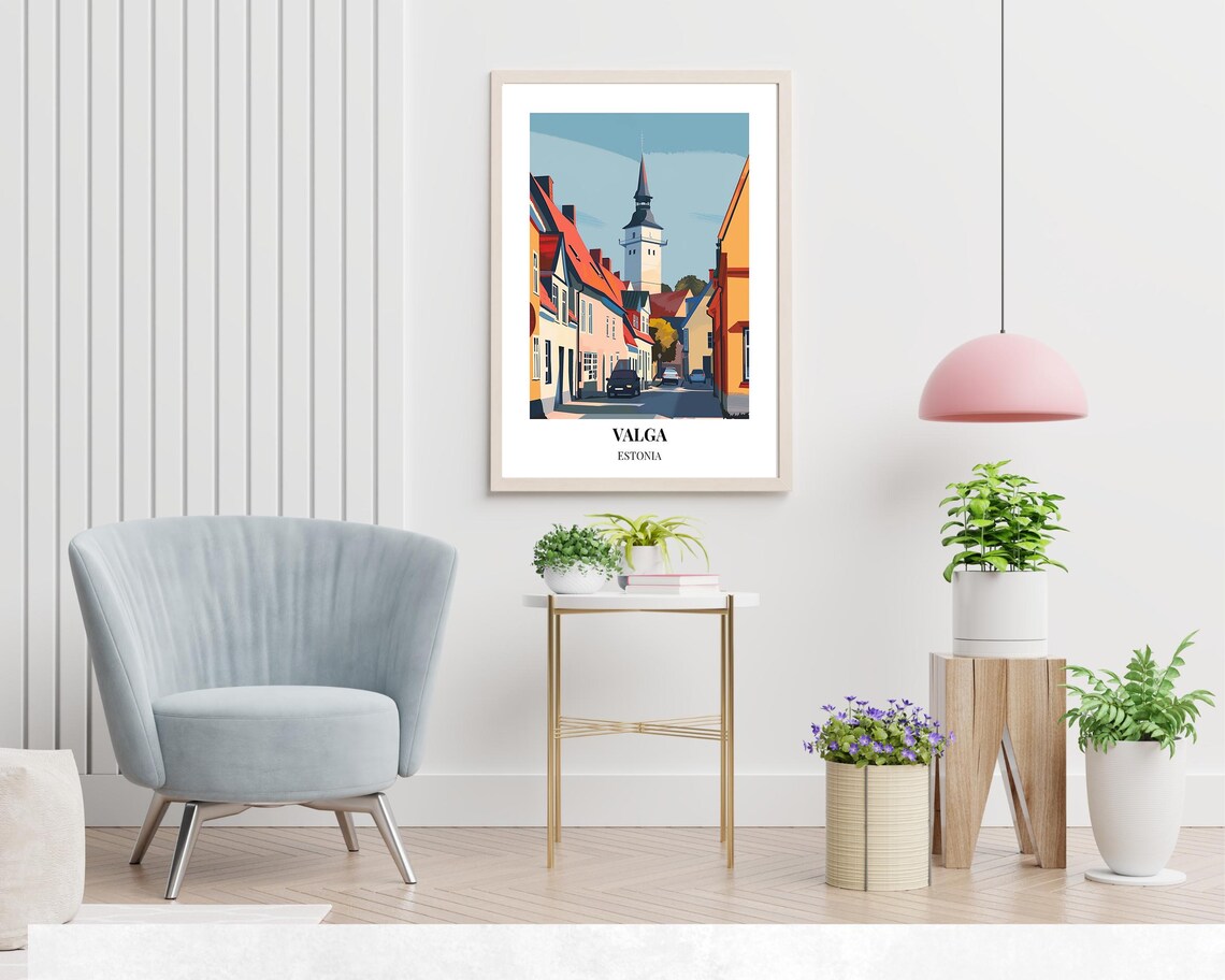 Valga Estonia Narrow Old Town Street Church Tower Travel Poster - Image 2