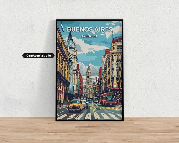 Buenos Aires Argentina Busy City Street Daytime Custom Travel Poster