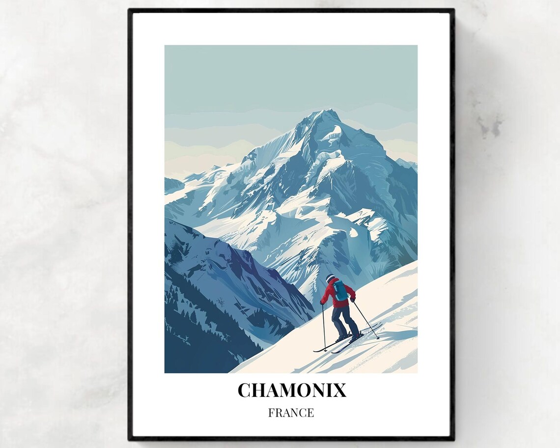Chamonix France Skier Overlooking Mont Blanc Snowy Massif Vista Poster