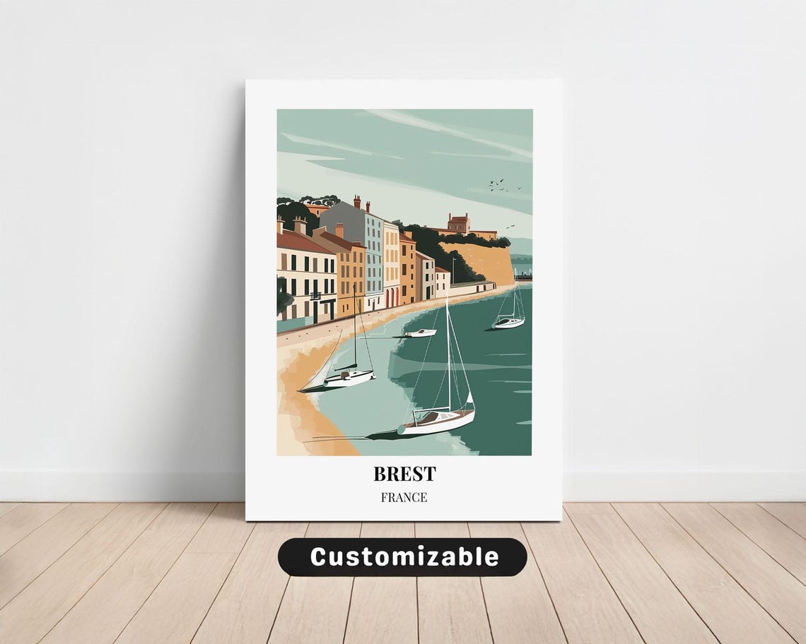 Brest France Coastal Harbor Sailboats Vintage Seaside Poster