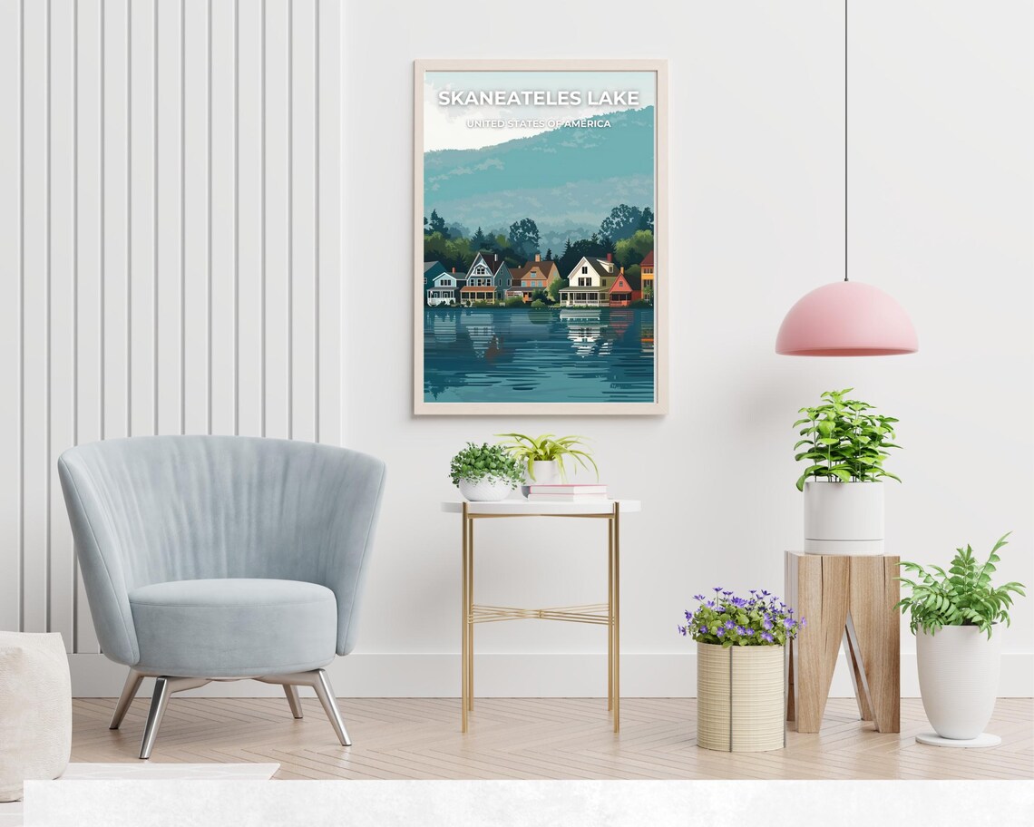 Skaneateles Lake New York Lakeside Cottages Vintage Travel Poster - Image 2