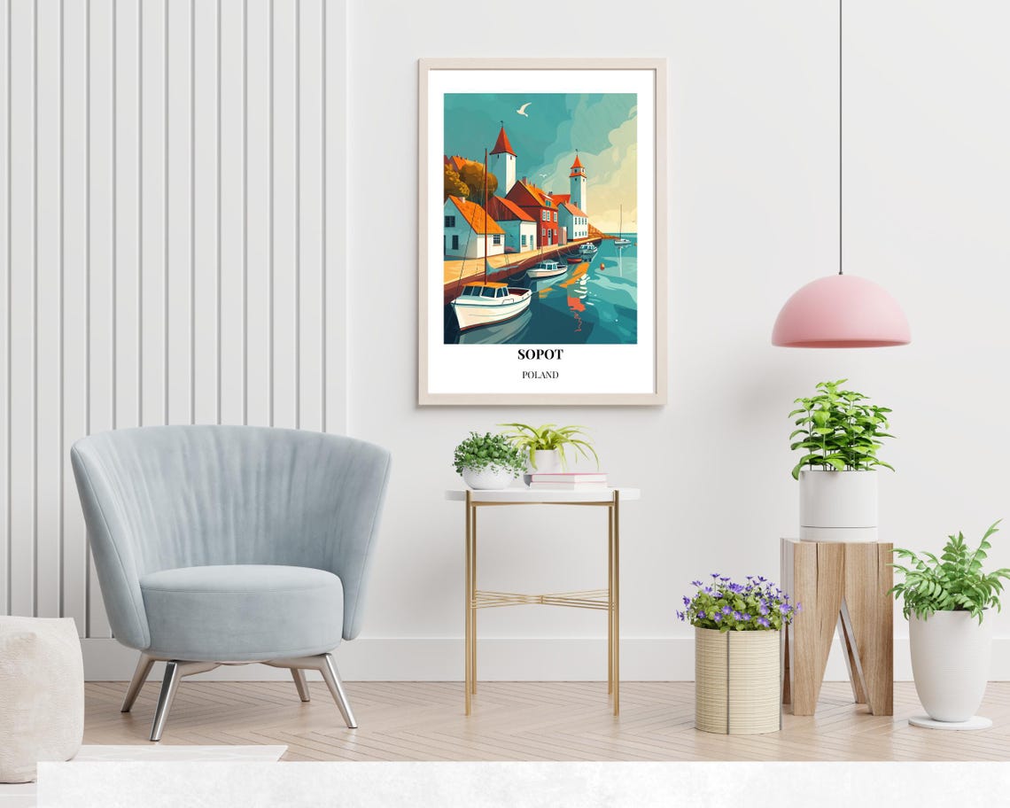 Sopot Poland Lighthouse Harbor Sailing Boats Coastal Travel Poster - Image 2