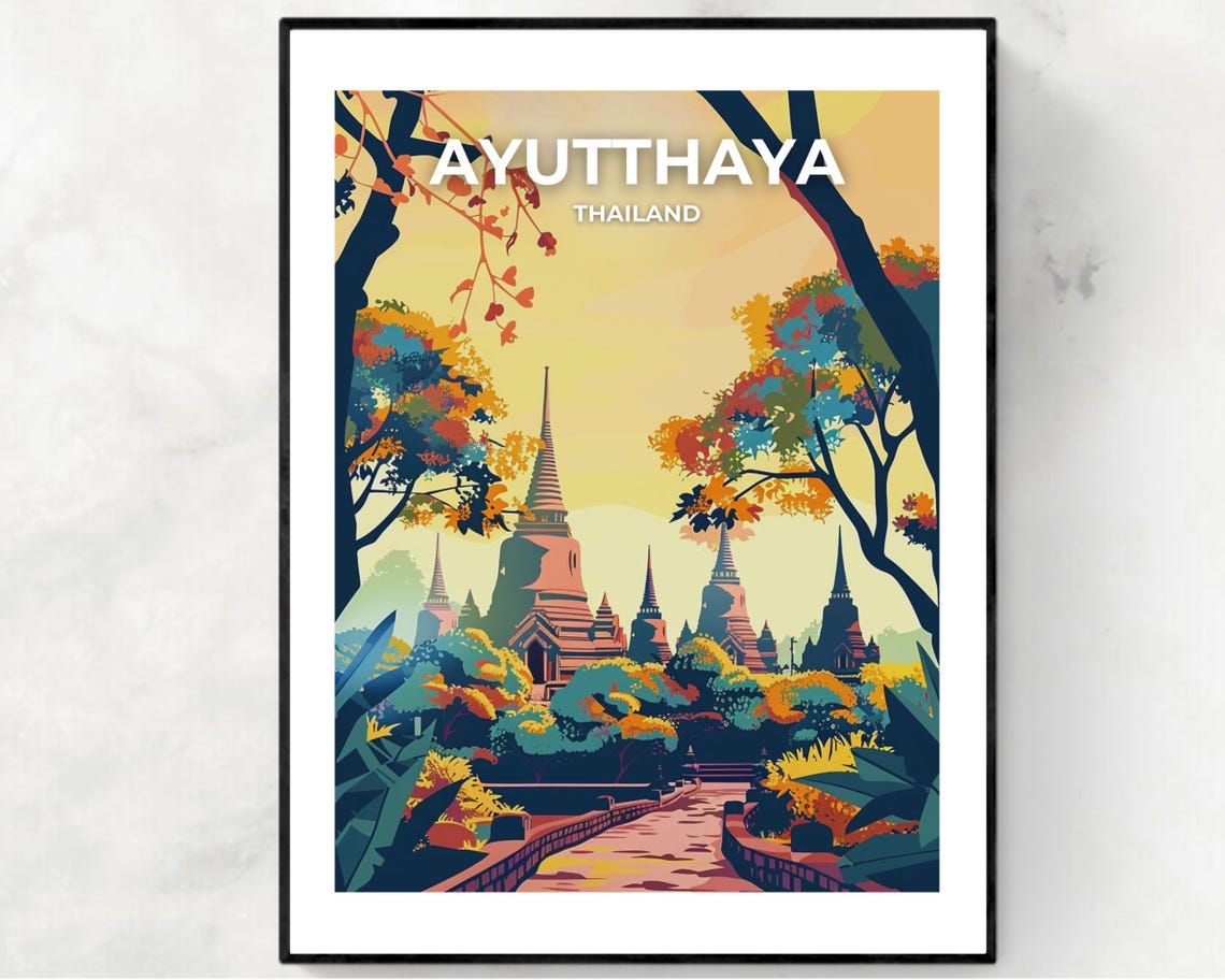 Ayutthaya Thailand Ancient Temple Spires Golden Sunset Poster