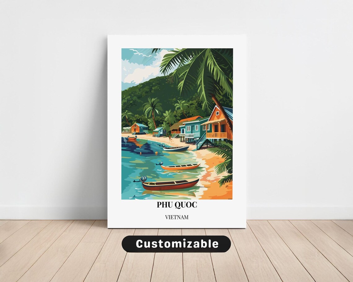 Phu Quoc Vietnam Fishing Village Tropical Beach Travel Poster