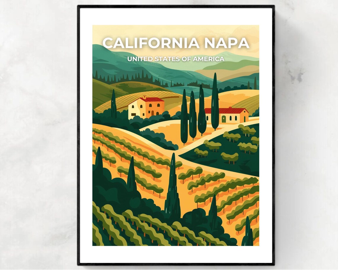 Napa California Rolling Vineyards Countryside Wine Travel Print
