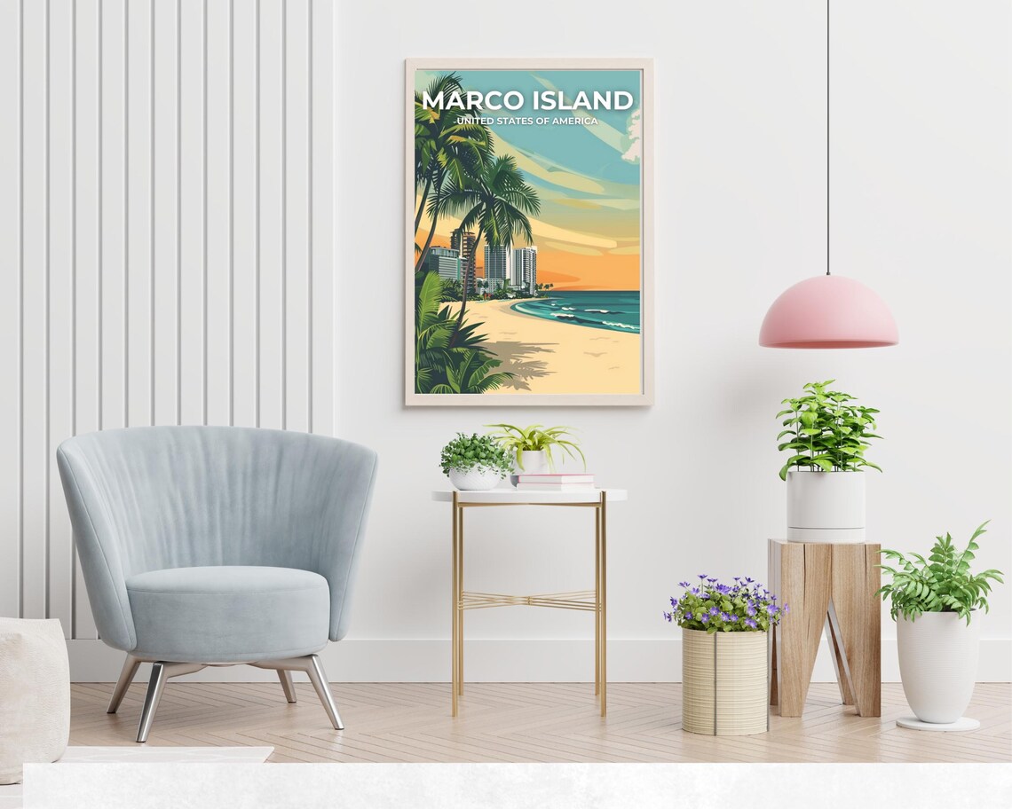 Marco Island Florida Sunset Beach Palm Trees Vintage Travel Poster - Image 2