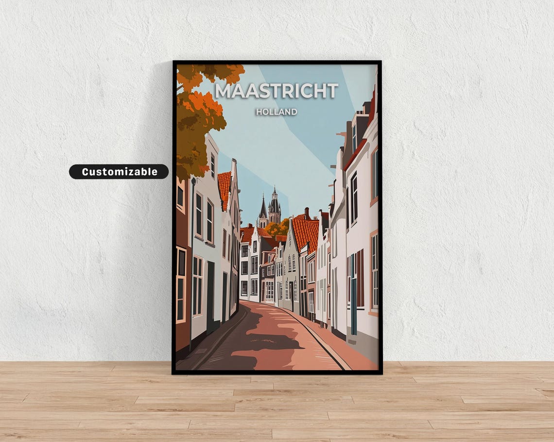Maastricht Holland Old Town Street Vintage Travel Style Poster