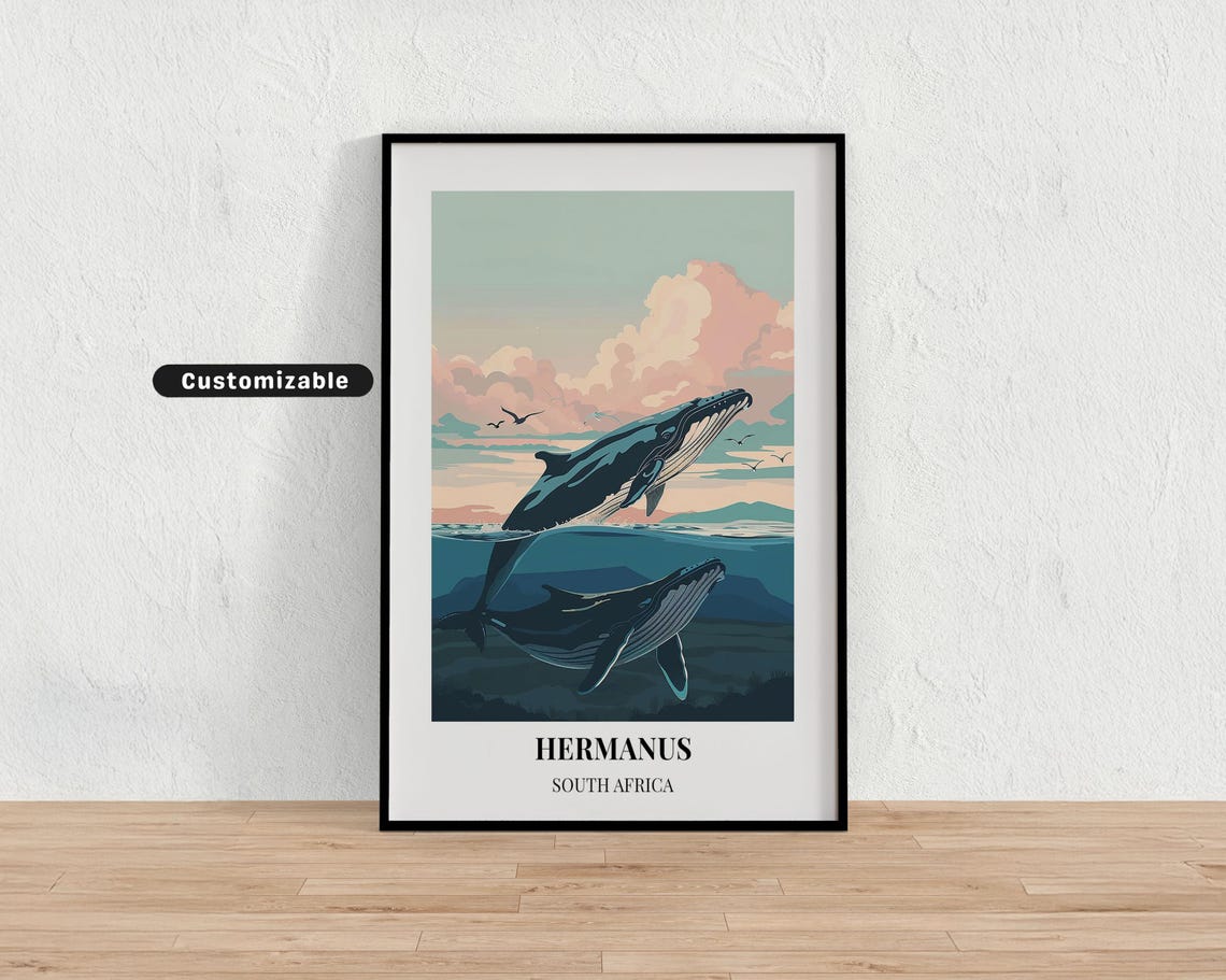Hermanus South Africa Whale Watching Humpback Whale Travel Poster