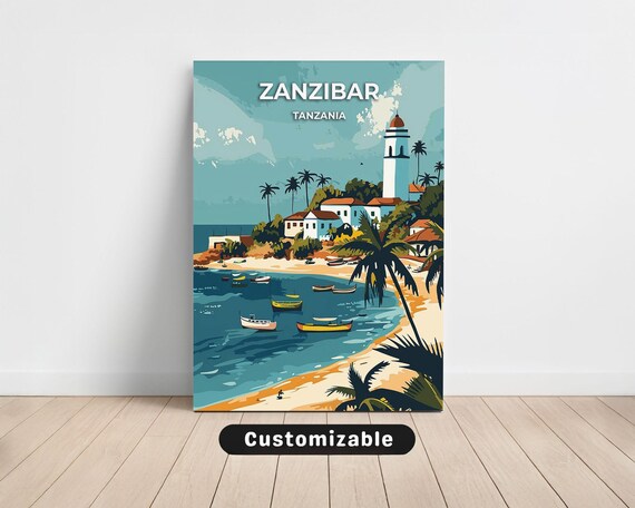 Zanzibar Tanzania Lighthouse Beach Harbor Bay Travel Poster Art