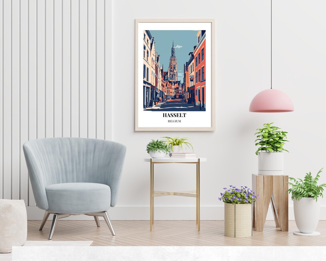 Hasselt Belgium Street Leading to Cathedral Retro Travel Poster - Image 2