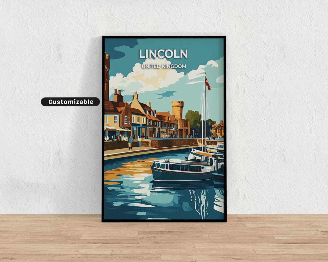 Lincoln United Kingdom Harbor Boats Waterfront Custom Travel Poster
