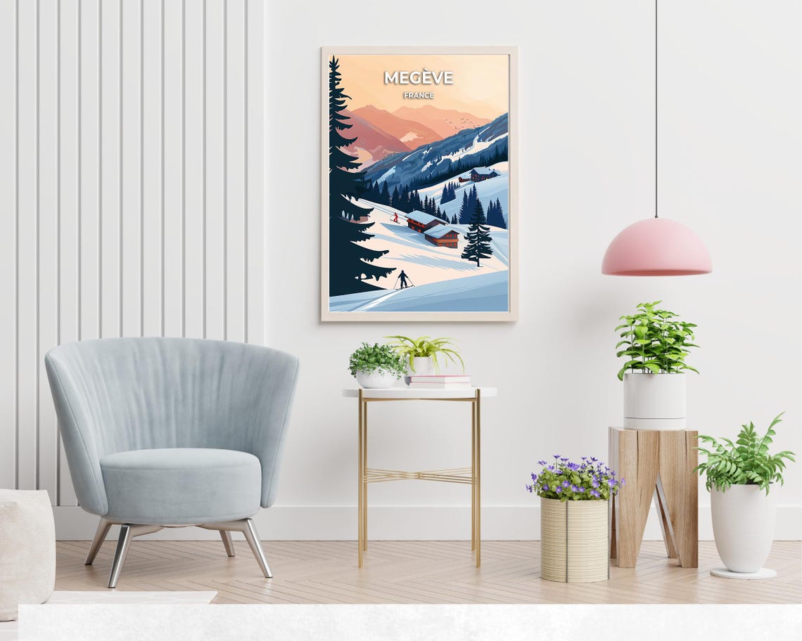 Megève France Ski Chalets Twilight Slopes Alpine Travel Poster Art - Image 2