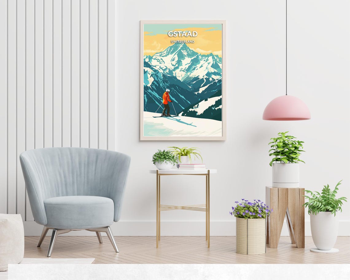 Gstaad Switzerland Golden Sunset Alpine Skiing Adventure Poster - Image 2